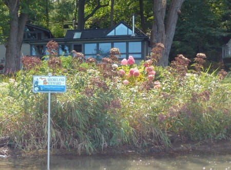 Shoreland Stewards sign in front of lake property