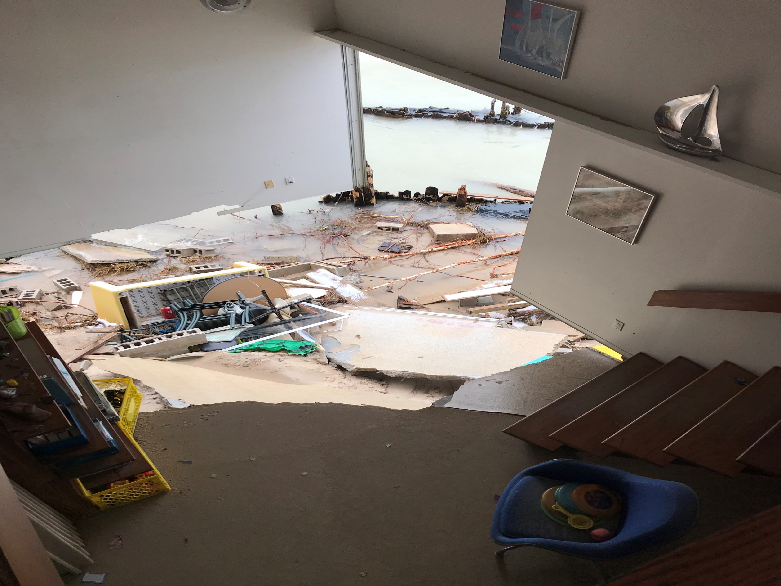 A home that has been compromised by erosion in Oceana County.  Most of it has fallen into the lake.