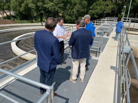 Cheboygan Director of Public Works Jason Karmol explains to local and state officials the workings of the wastewater treatment facility's new oxidation ditch