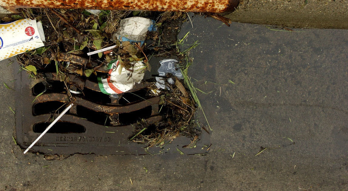Storm drain with stormwater and trash