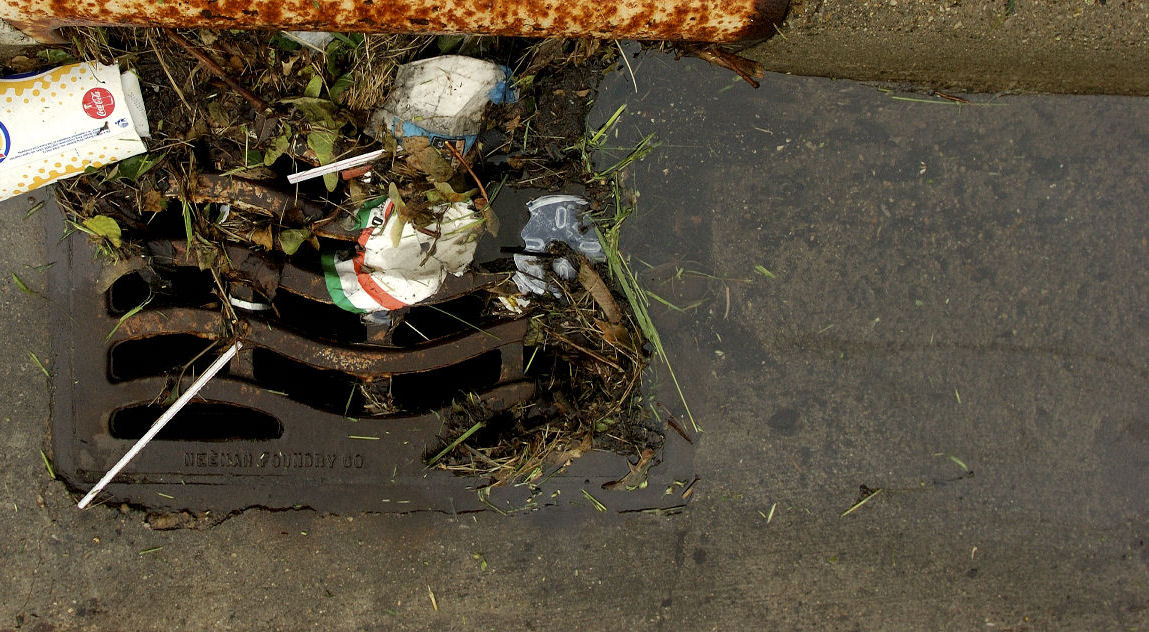 Storm drain with stormwater and trash