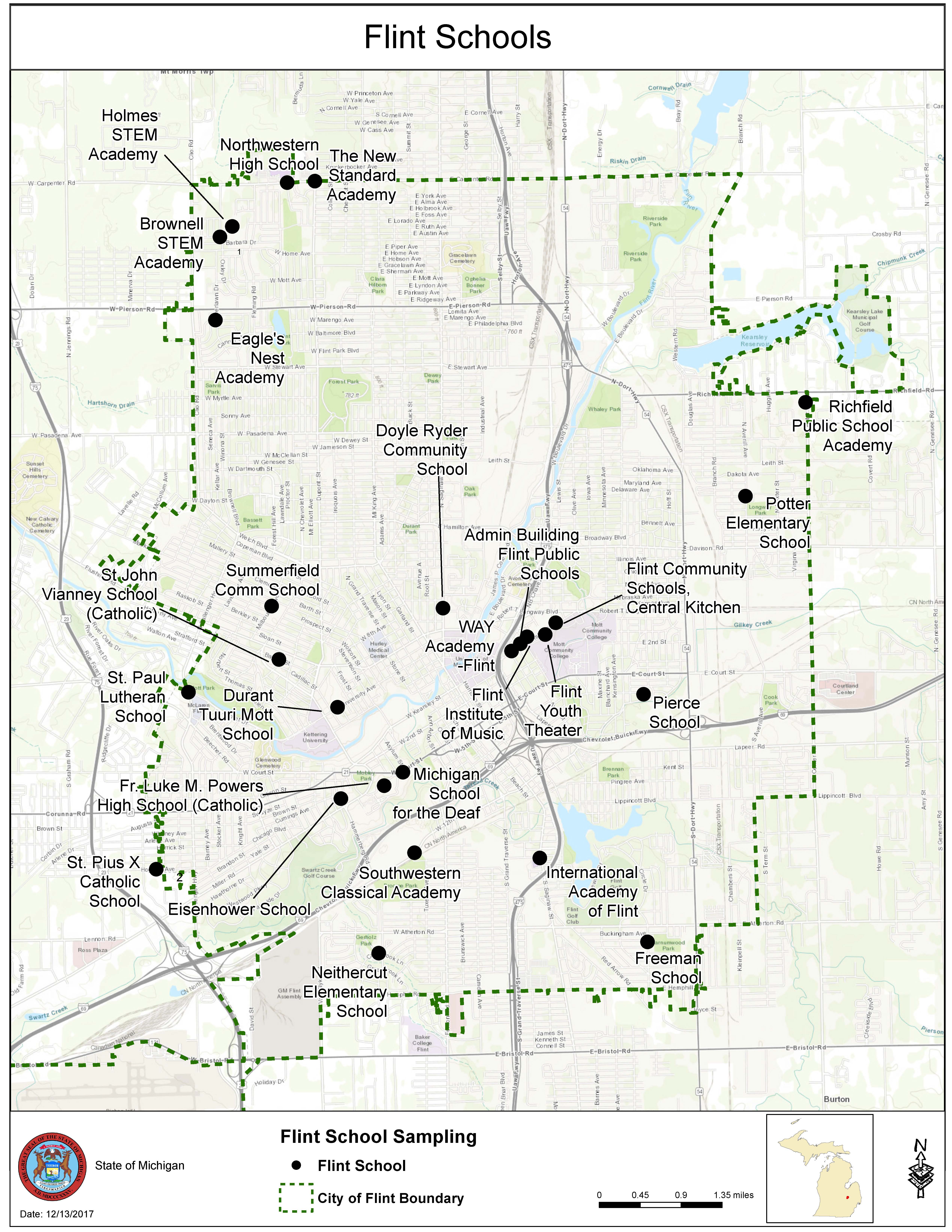 Map of Flint Area Schools Sampling Locations