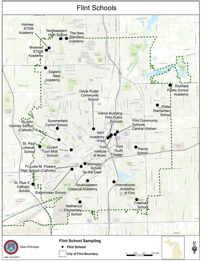 Map of Flint Area Schools Sampling Locations