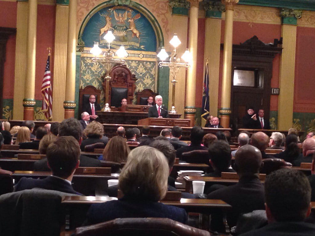 Gov. Snyder delivering the 2016 State of the State address.