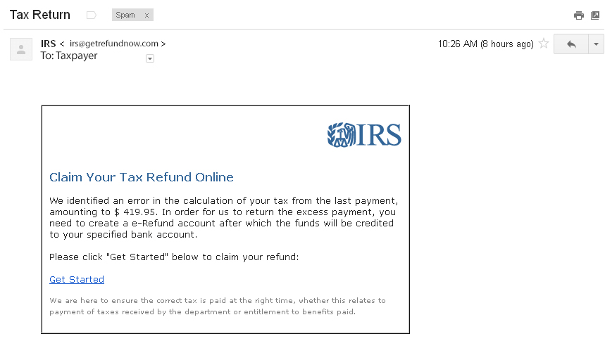 Example of a fraudulent IRS email