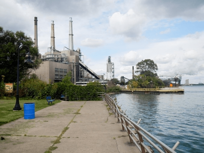 DTE's decommissioned power plant in River Rouge. A brownfield site nearby will be investigated with money from its grant.