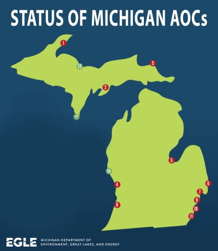 Map showing location of Michigan's Areas of Concern