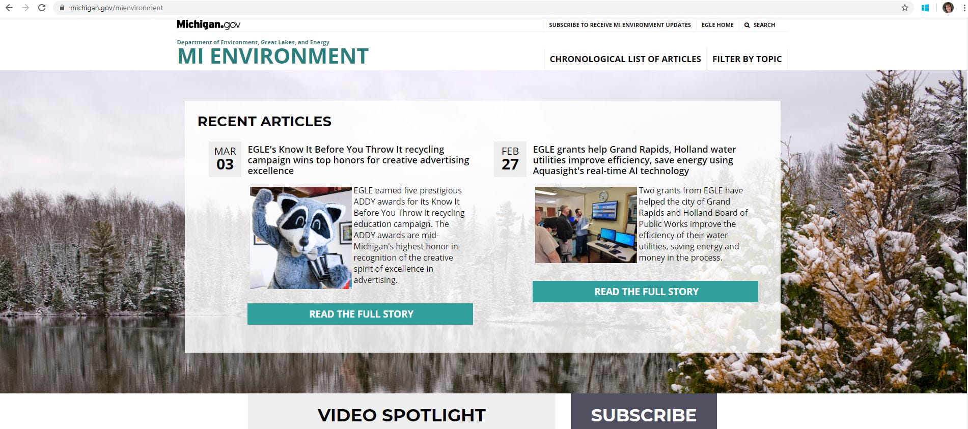Screenshot of MI Environment webpage