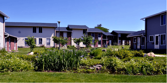 Rain Garden surrounded by resident homes