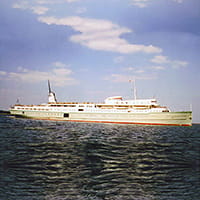 The SS Milwaukee Clipper underway. Crowds fill the upper and lower decks. The SS Milwaukee Clipper underway. Crowds fill the upper and lower decks.