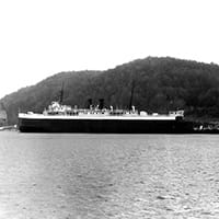 The SS City of Milwaukee car ferry underway, with hills in the background. The SS City of Milwaukee car ferry underway, with hills in the background.