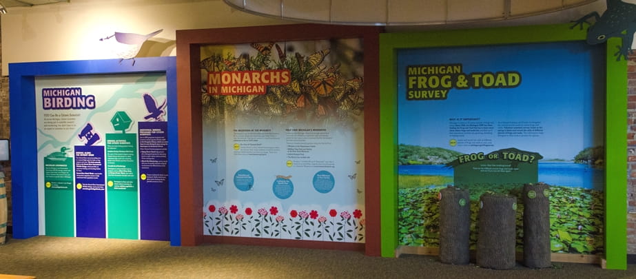 signs about citizen science activities - birding, butterfly conservation, Frog and Toad Survey signs about citizen science activities - birding, butterfly conservation, Frog and Toad Survey