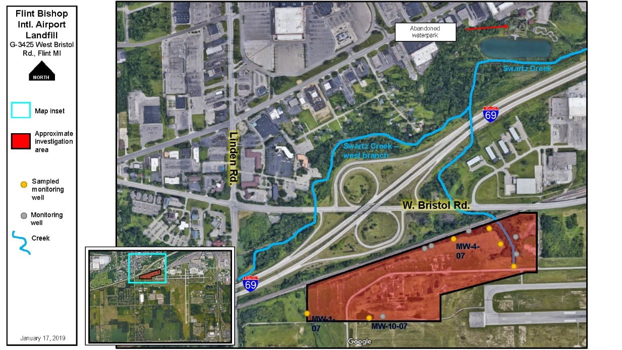 Flint Bishop International Airport Landfill PFAS Investgation map