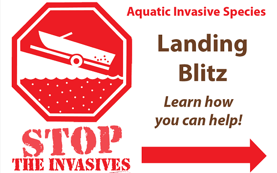 Sign announcing aquatic invasive species landing blitz.