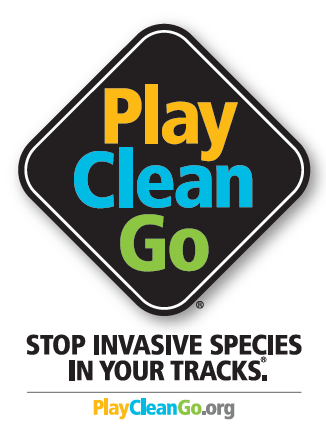 The PlayCleanGo logo and text: Stop invasive species in your tracks.