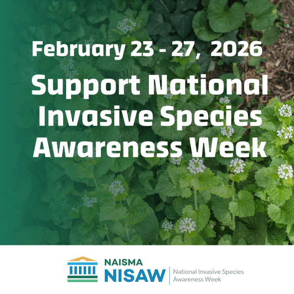 A banner announcing National Invasive Species Awareness Week, Feb. 23-27, 2026