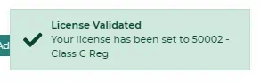 License validated screen
