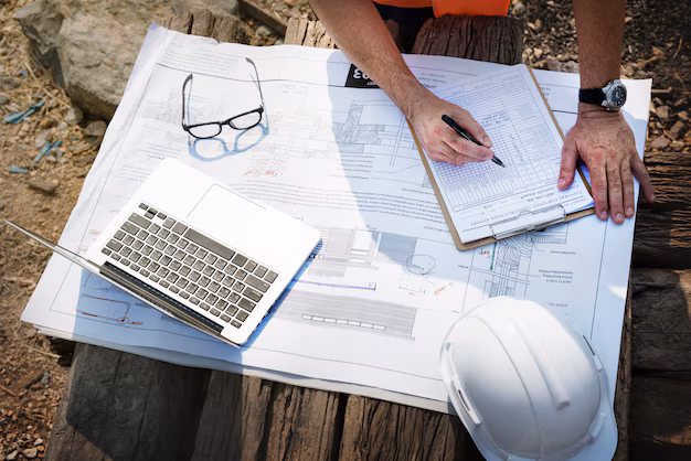 Inspector reviewing a set of plans