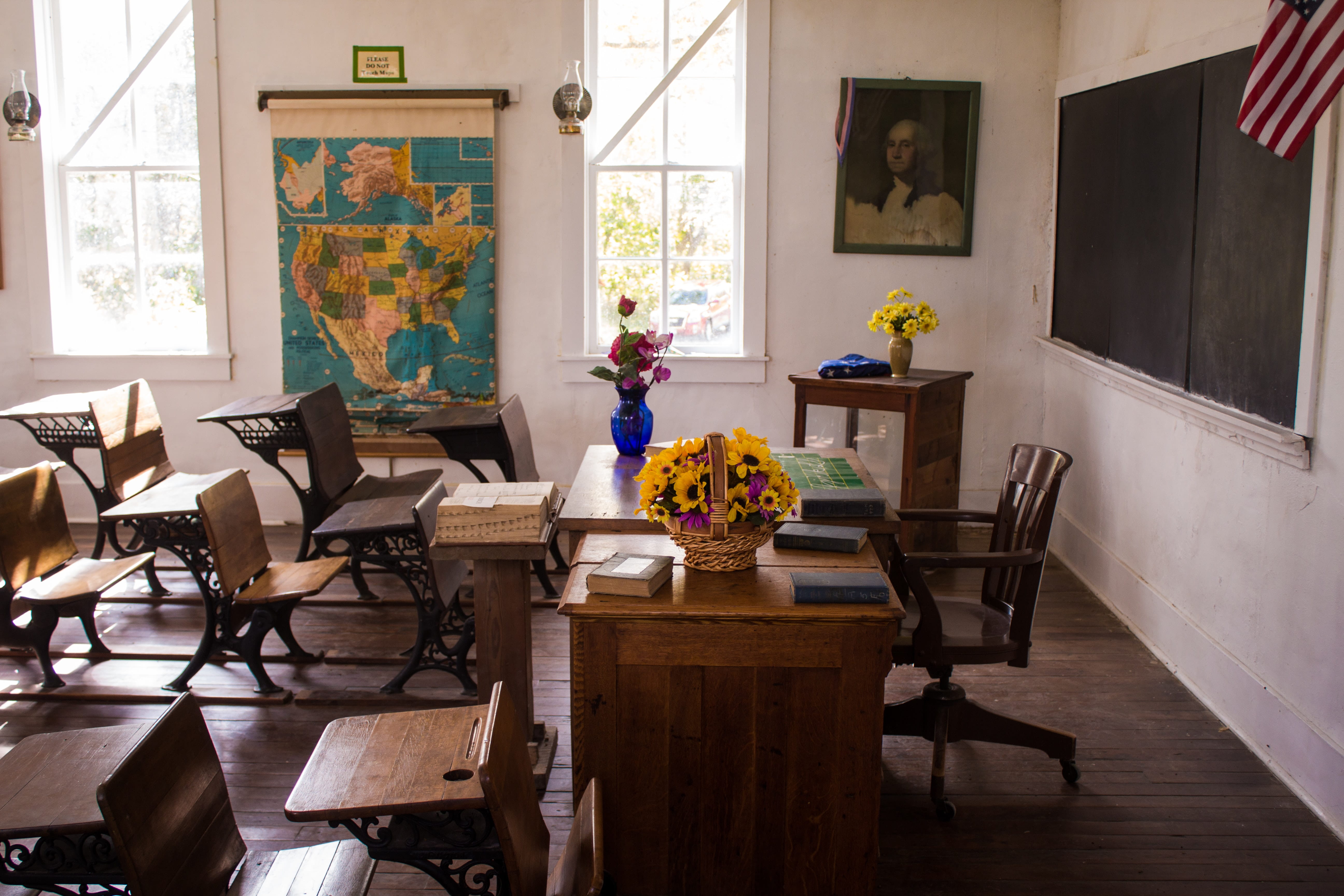 Classroom with empty desks