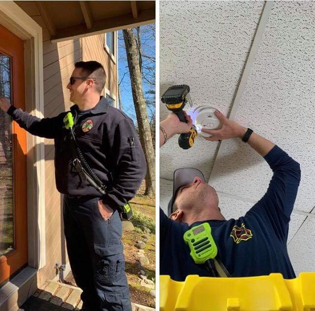 Fire fighters arriving at home and installing smoke alarms