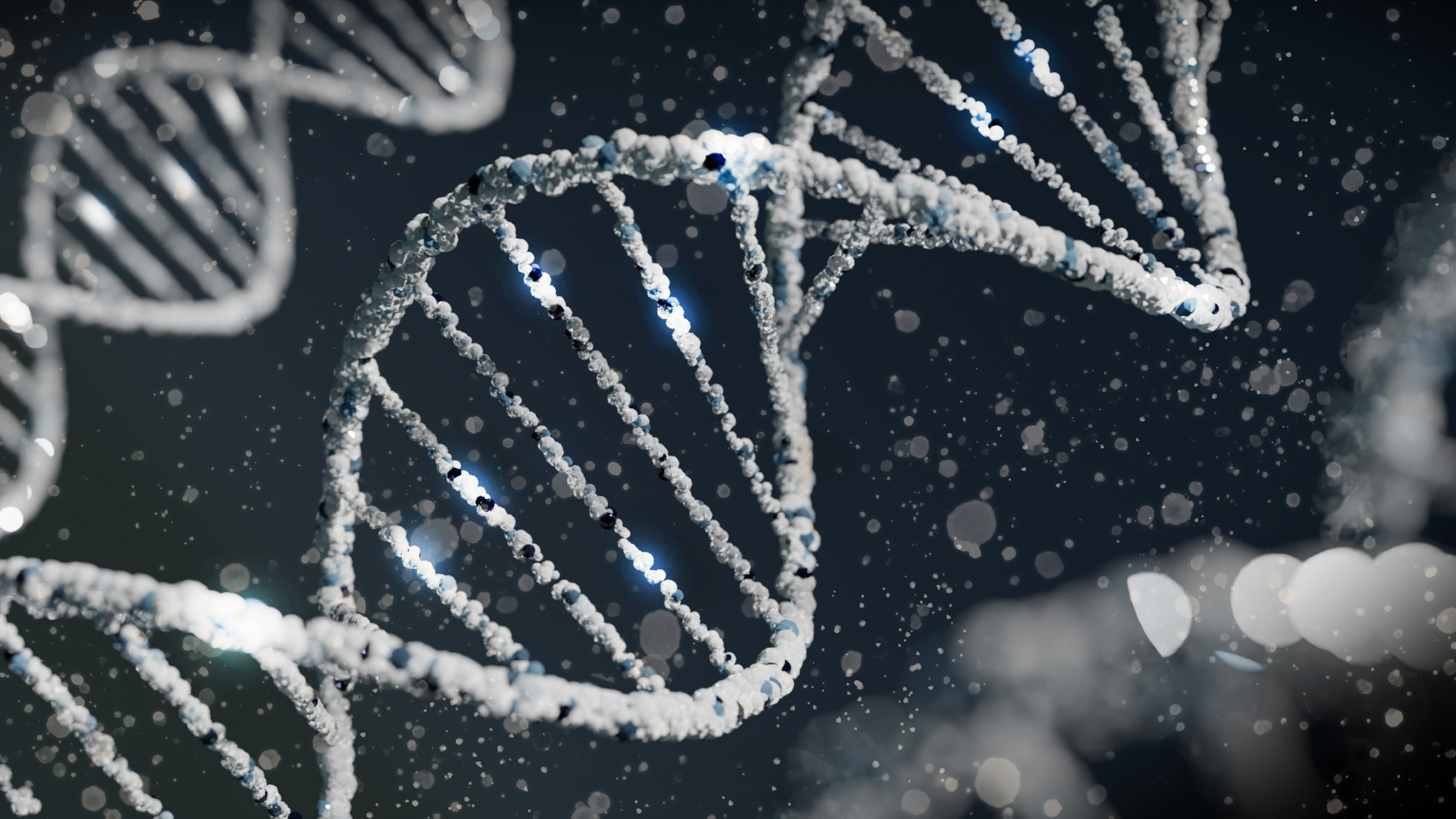 White DNA strand floating against a dark background
