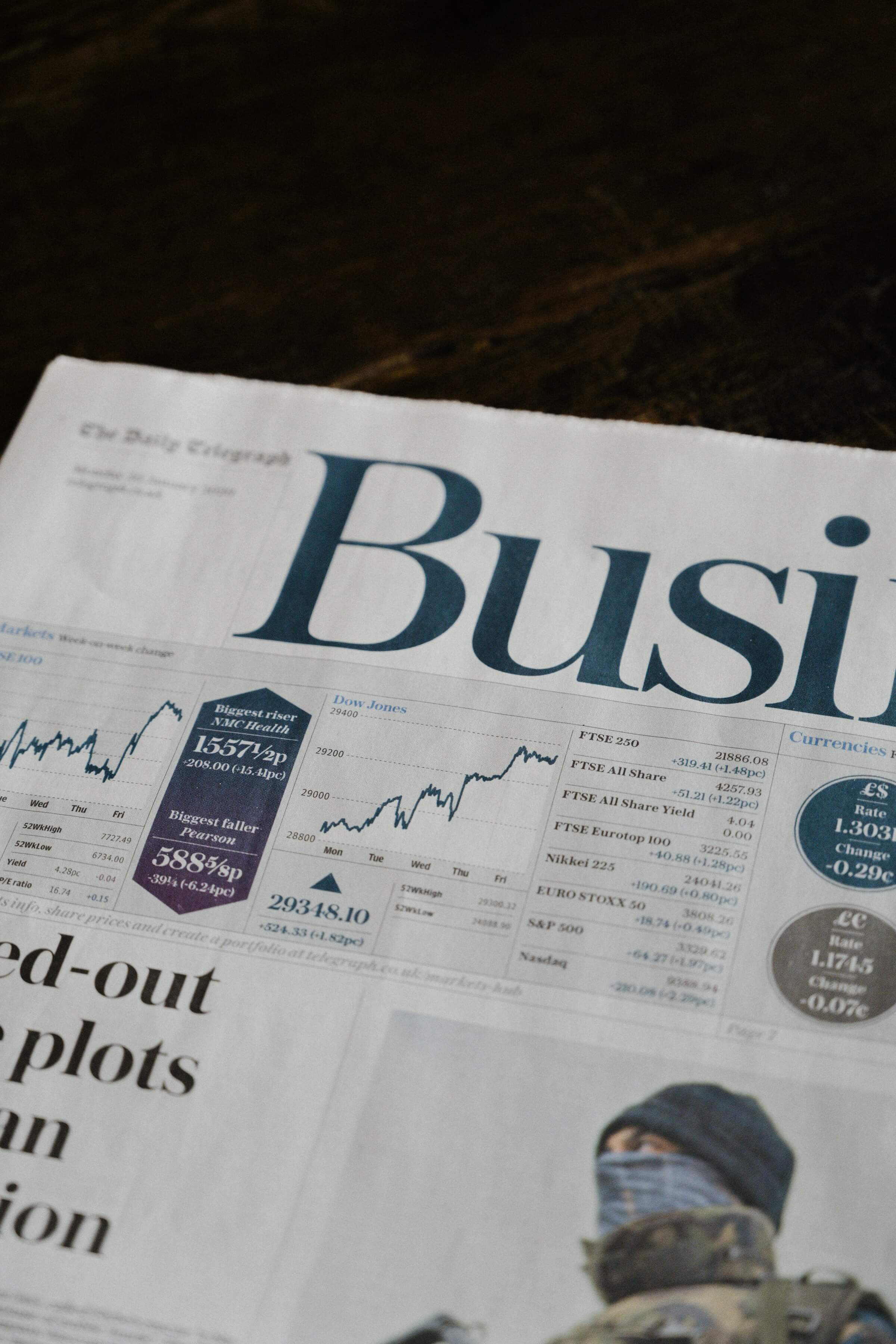 Title header of the business page from a newspaper
