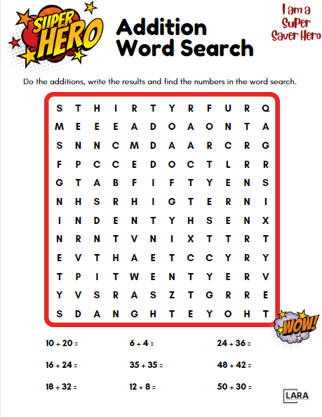 Super Saver Addition Word Search