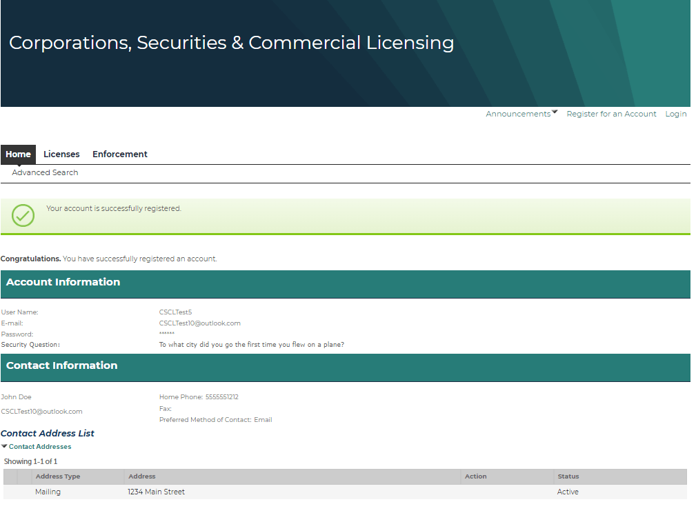 Account Registration Successful in MiCLEAR