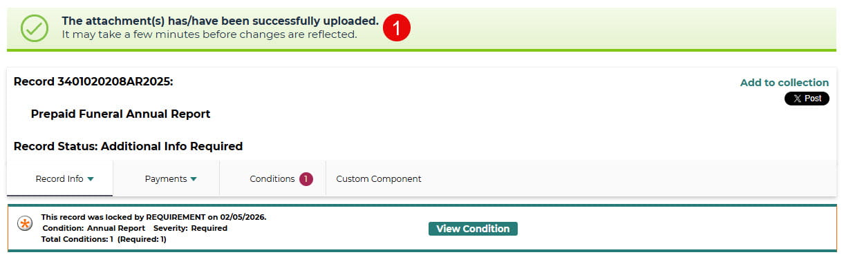 Annual Report Amendment - Attachment Upload Successful