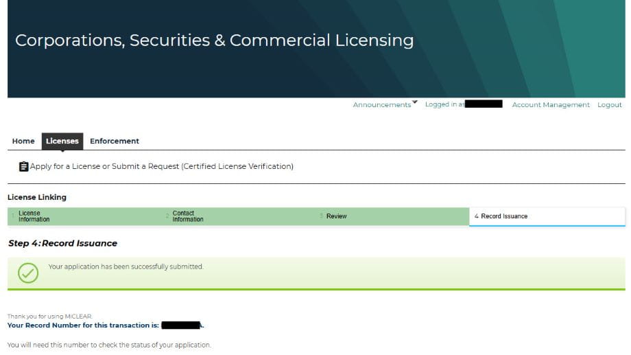 Licensing Linking - Record Issuance