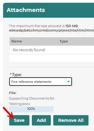 New Application - Attachments - Save