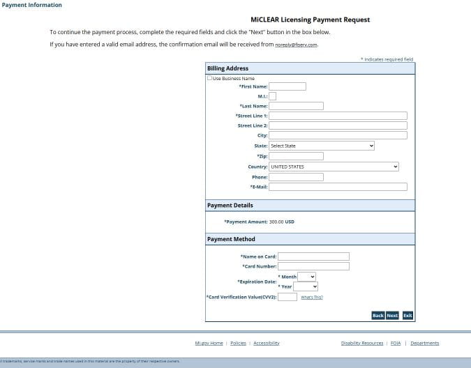 New Application - Payment Information