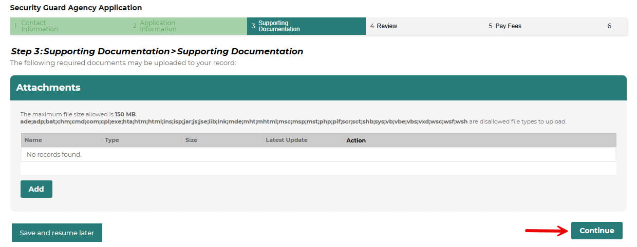 New Application - Supporting Documentation - Continue