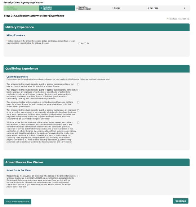 New Application - Applicant Information - Experience