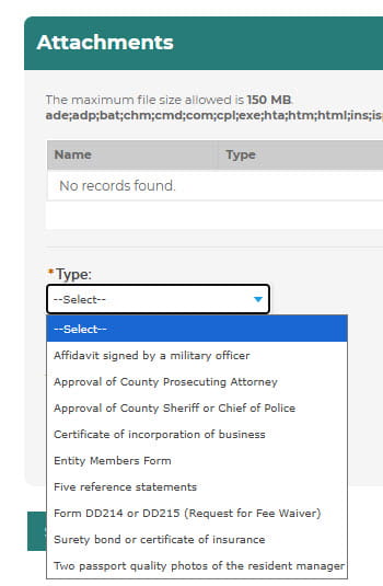 New Application - Attachment Type