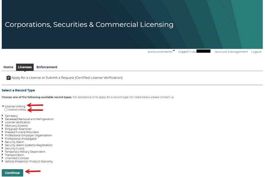 Licensing Linking Record Type