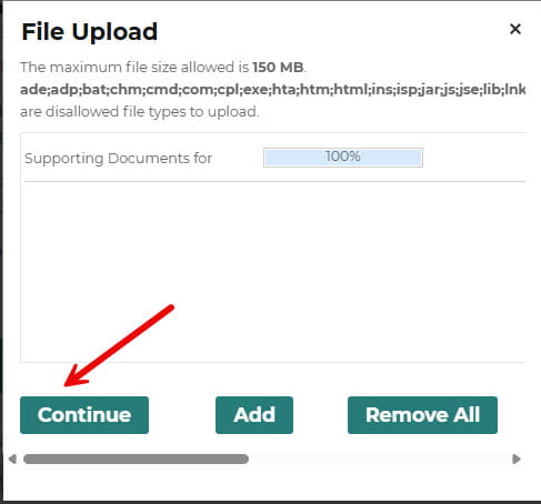 Relicensure Supporting Documents File Upload Continue