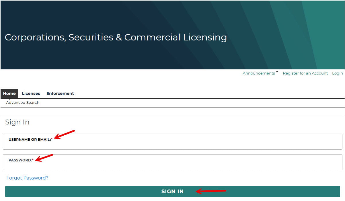 Sign In - Username and Password