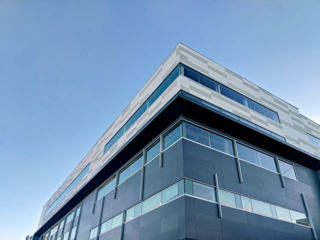 Outside view looking upward at an office building