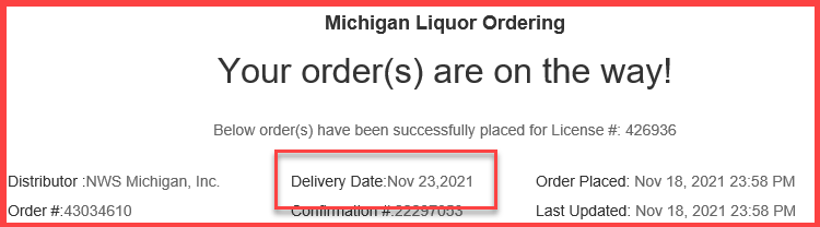 Example of Delivery Date in Order Confirmation Email