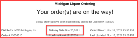 Example of Delivery Date in Order Confirmation Email