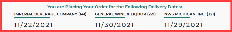 Example of Delivery Date on Online Ordering Website