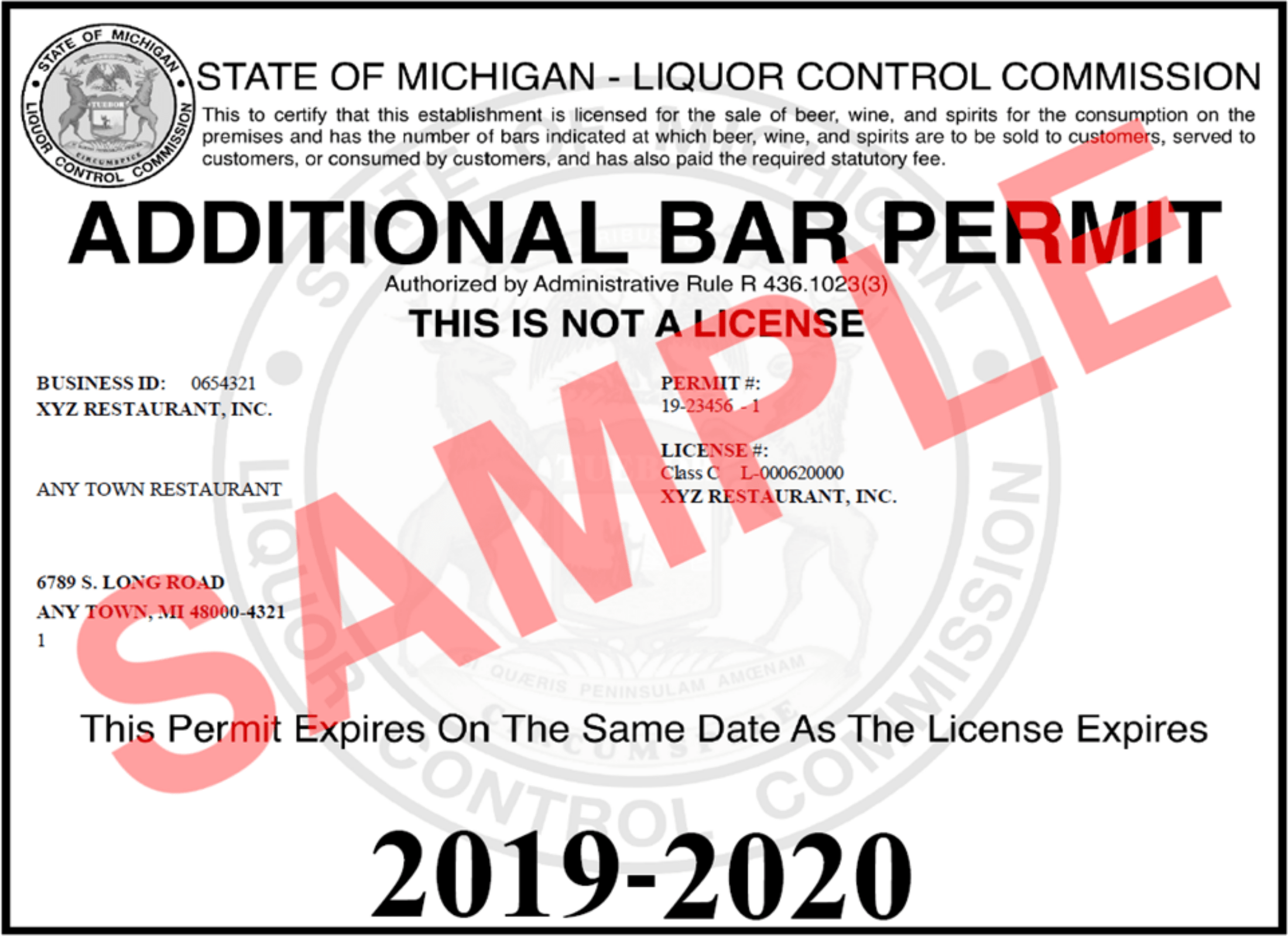 Sample Additional Bar Permit Image