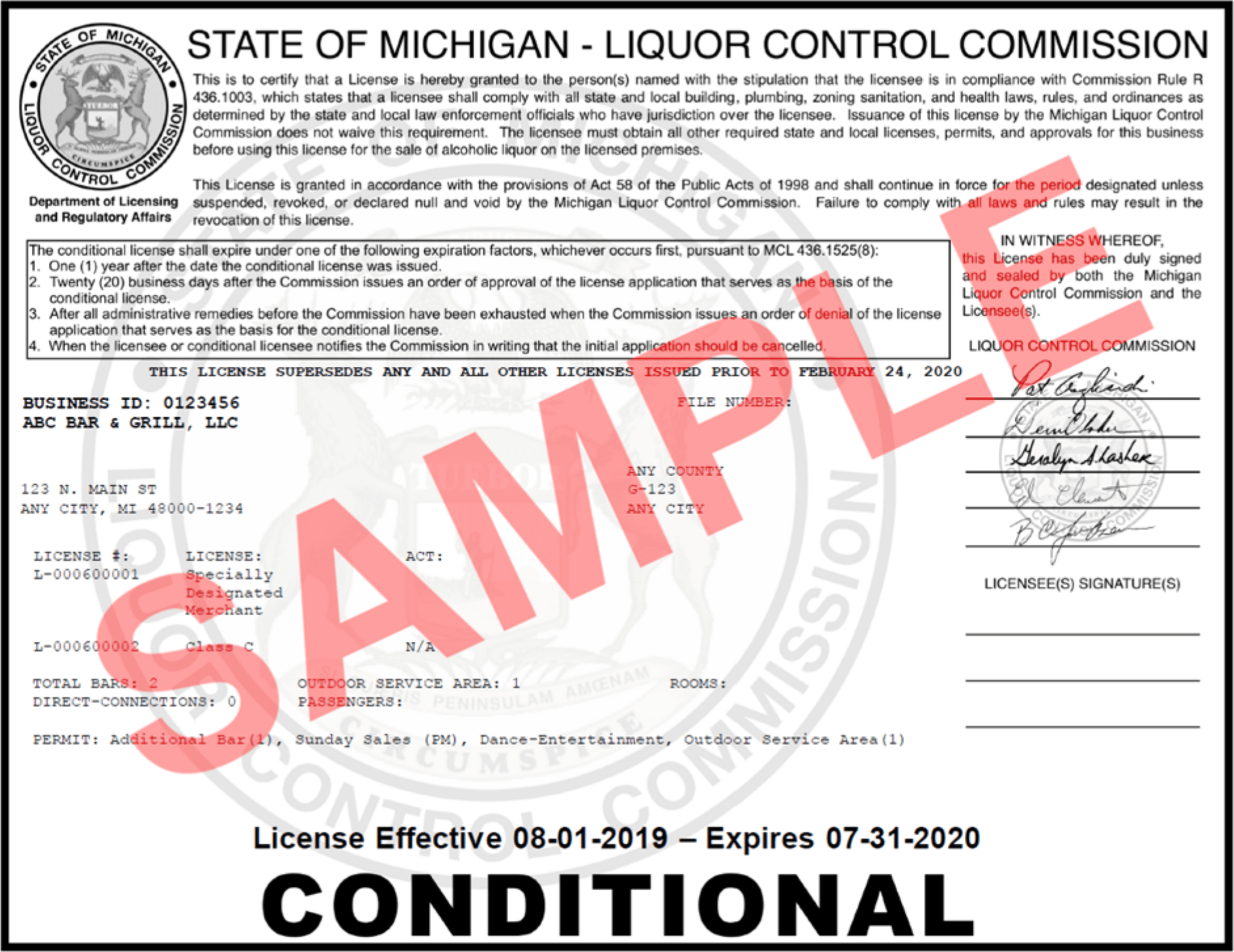 Sample Conditional License Image