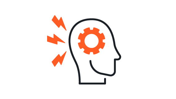 head icon with cog for brain and lightening bolts surrounding head representing outside stress
