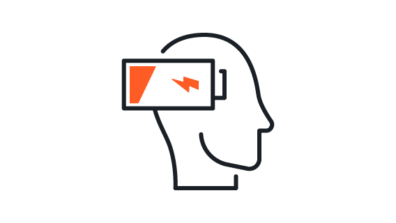 head icon with low battery over head representing emotionally drained