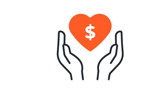 heart with dollar sign in it being enveloped by two hands representing the cost of work stress