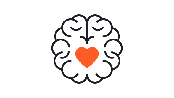 A drawn brain from the top with a heart in the middle representing supported mental health