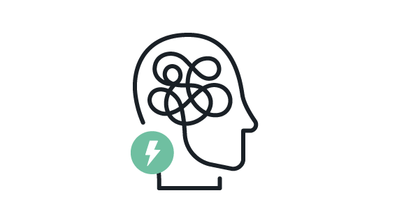 icon of busy brain with lightening on neck representing stress