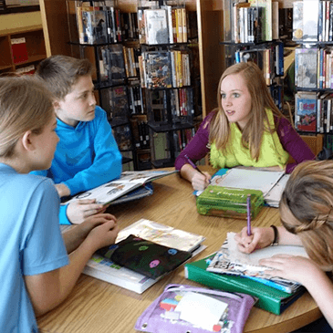 Students working in a classroom.